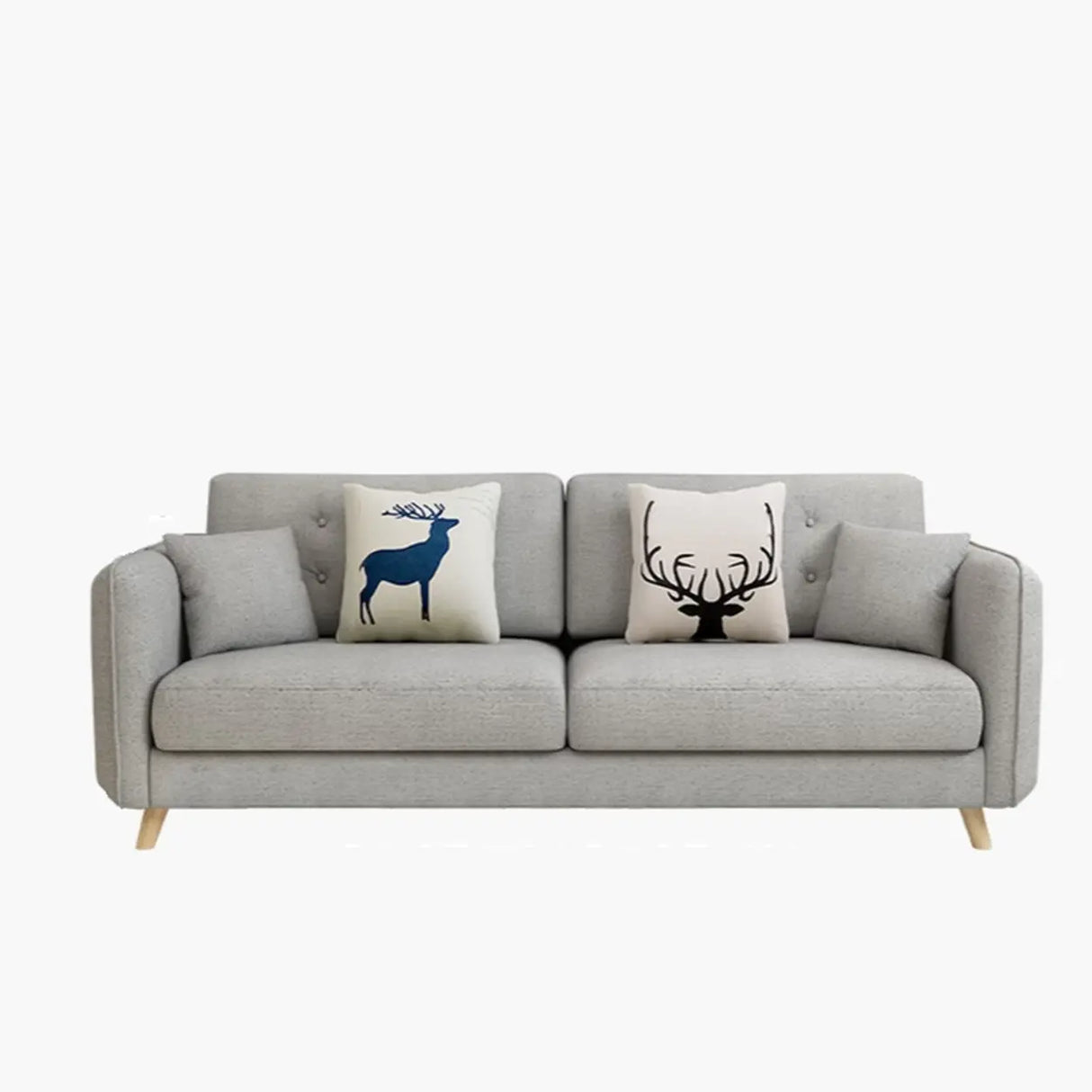 Modern Gray Cotton Linen Square Arm Tufted Back Sofa Image - 4