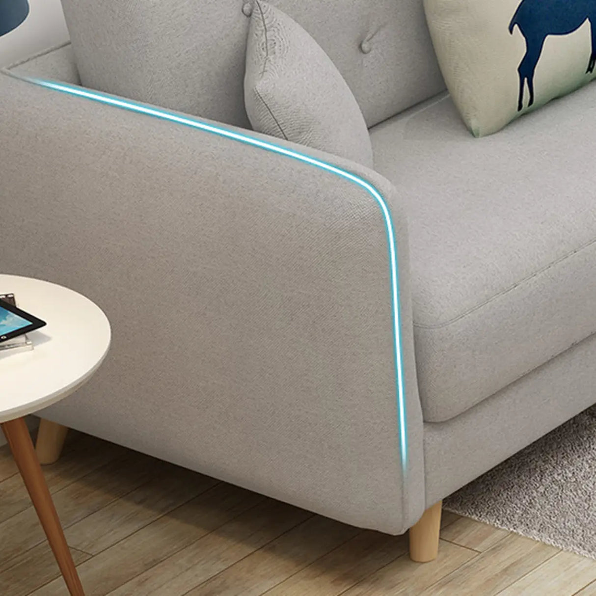 Modern Gray Cotton Linen Square Arm Tufted Back Sofa Image - 5