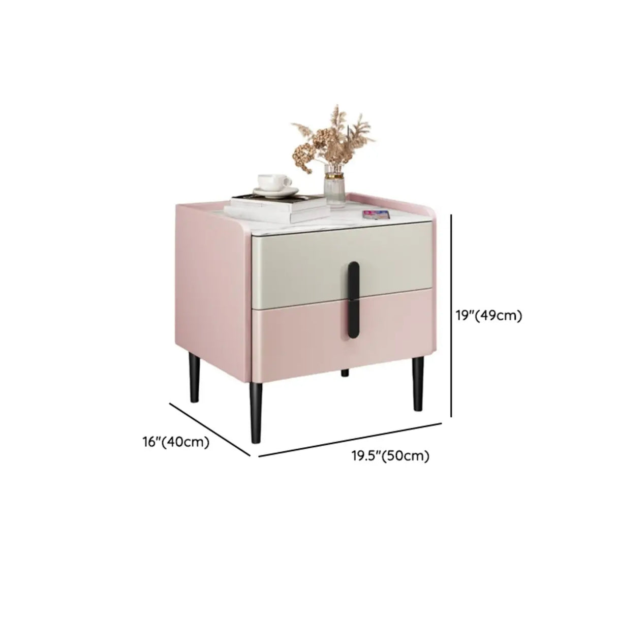 Modern Gray Nightstand with Marble Top and Storage Drawers Image - 16