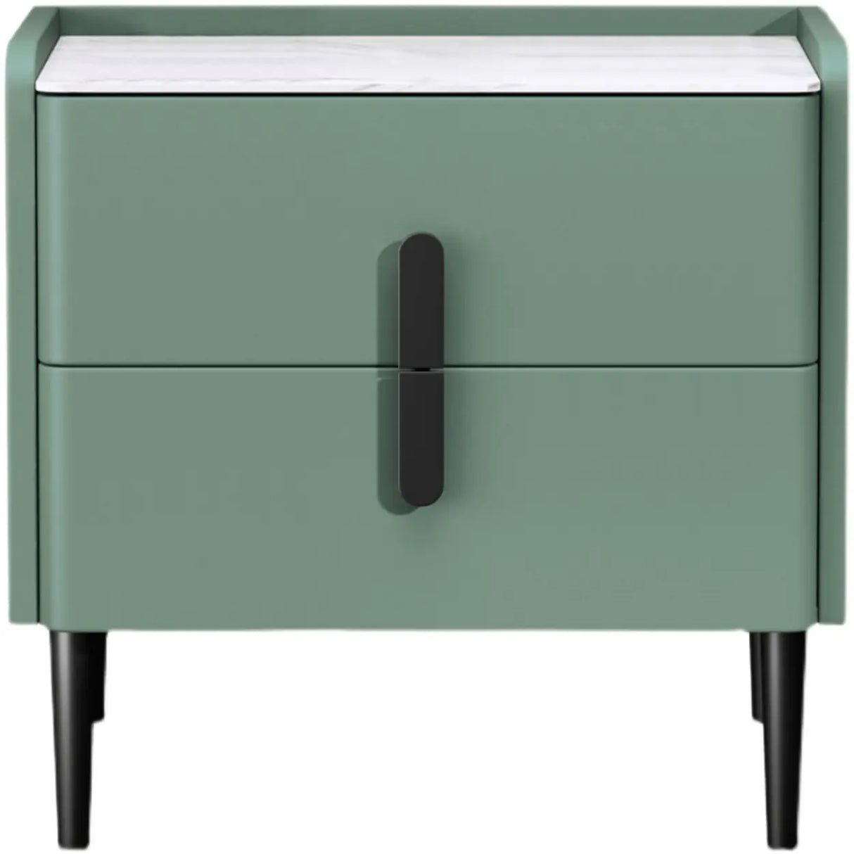 Modern Gray Nightstand with Marble Top and Storage Drawers Image - 4