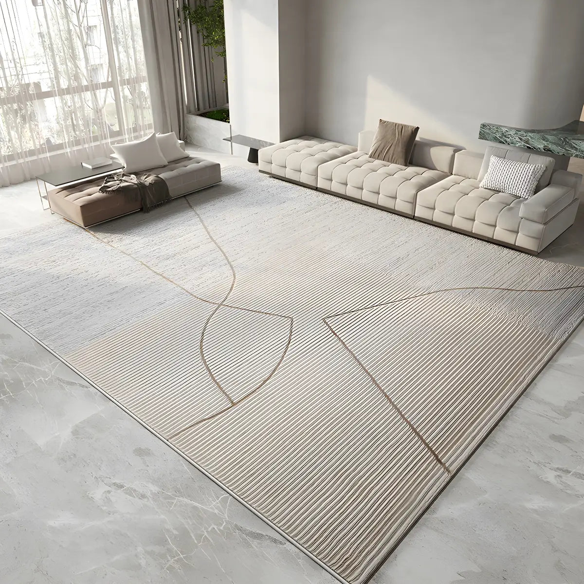 Modern Gray Rectangle Geometric Polyester Area Rug Image - 10