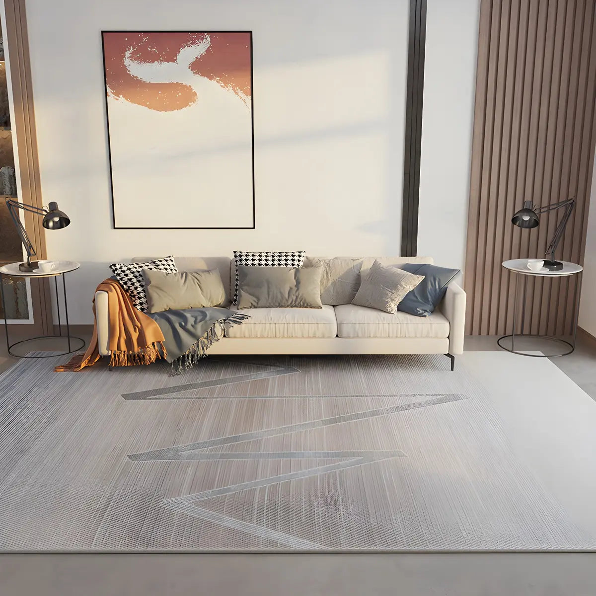 Modern Gray Rectangle Geometric Polyester Area Rug Image - 12