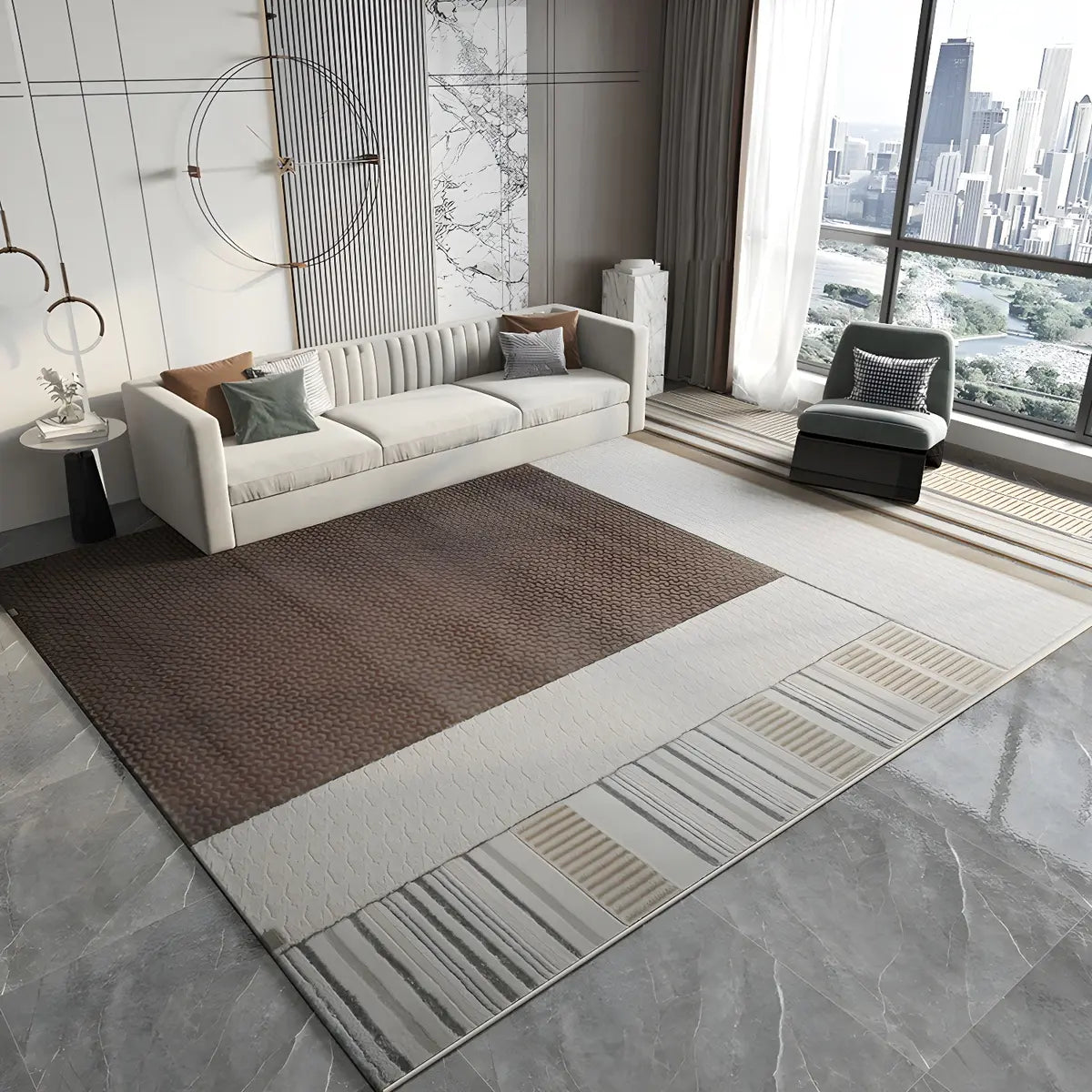 Modern Gray Rectangle Geometric Polyester Area Rug Image - 4