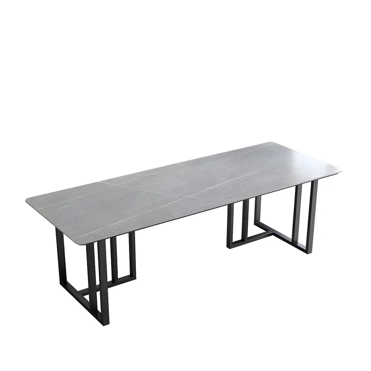 Modern Gray Stone Rectangle Sled 8 People Writing Desk Image - 5
