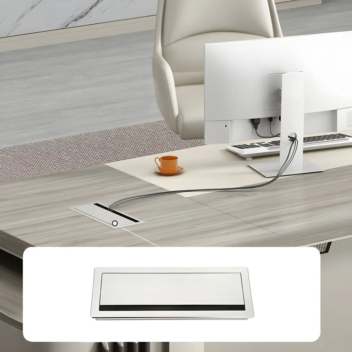 Modern Gray Wood Sled L-Shape Office Executive Desk Image - 9