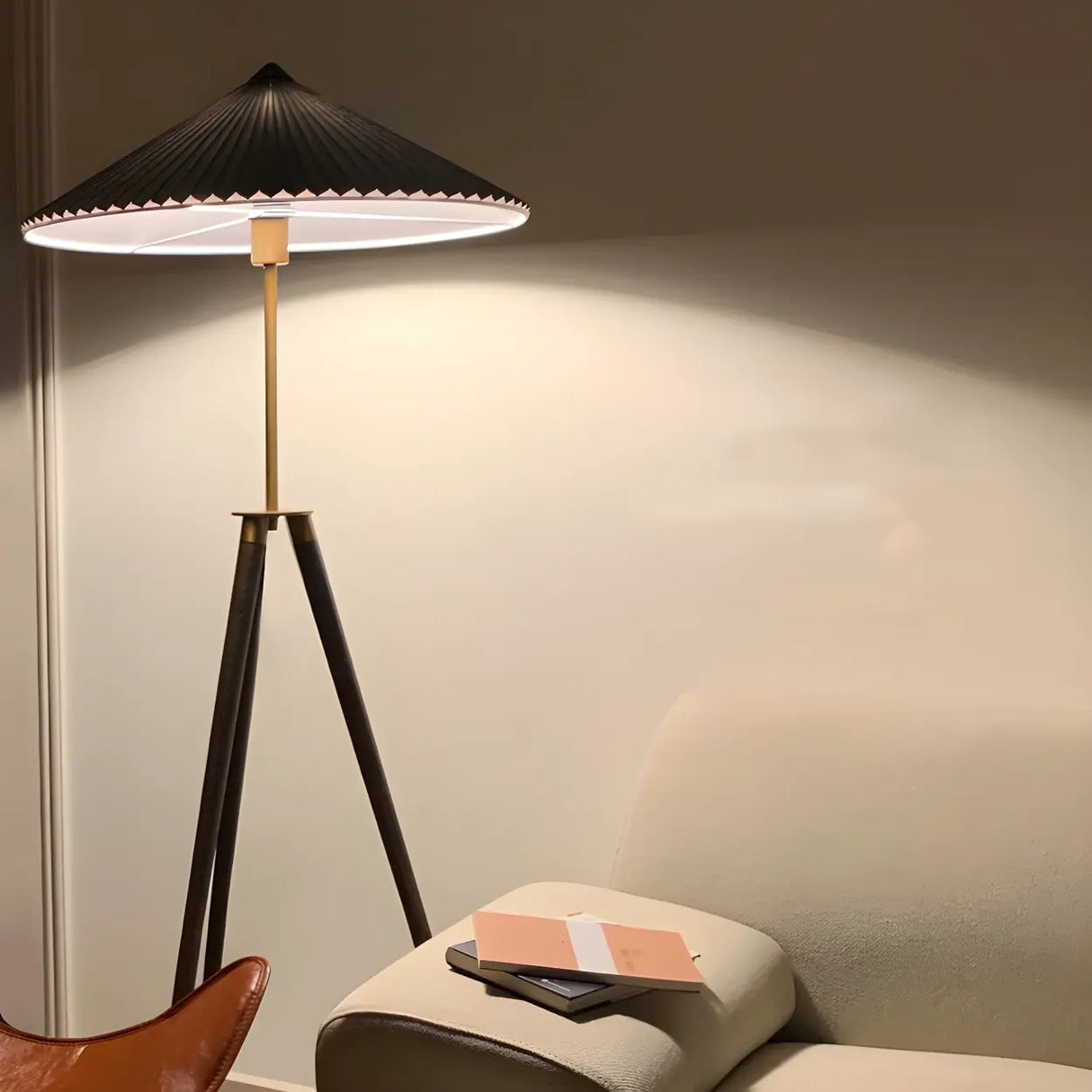 Modern Green Cone and Tripod Metal LED Floor Lamp Image - 12
