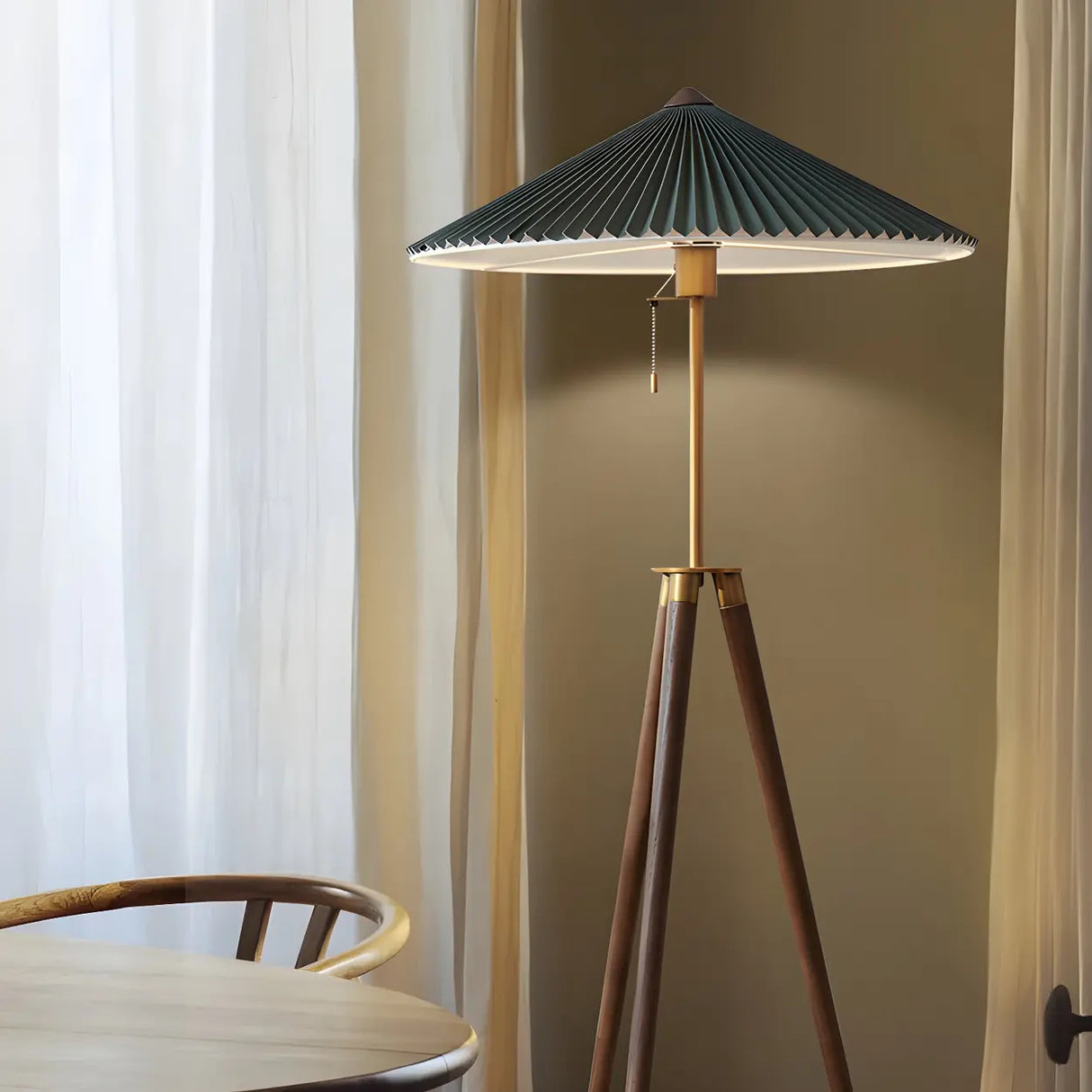 Modern Green Cone and Tripod Metal LED Floor Lamp Image - 13