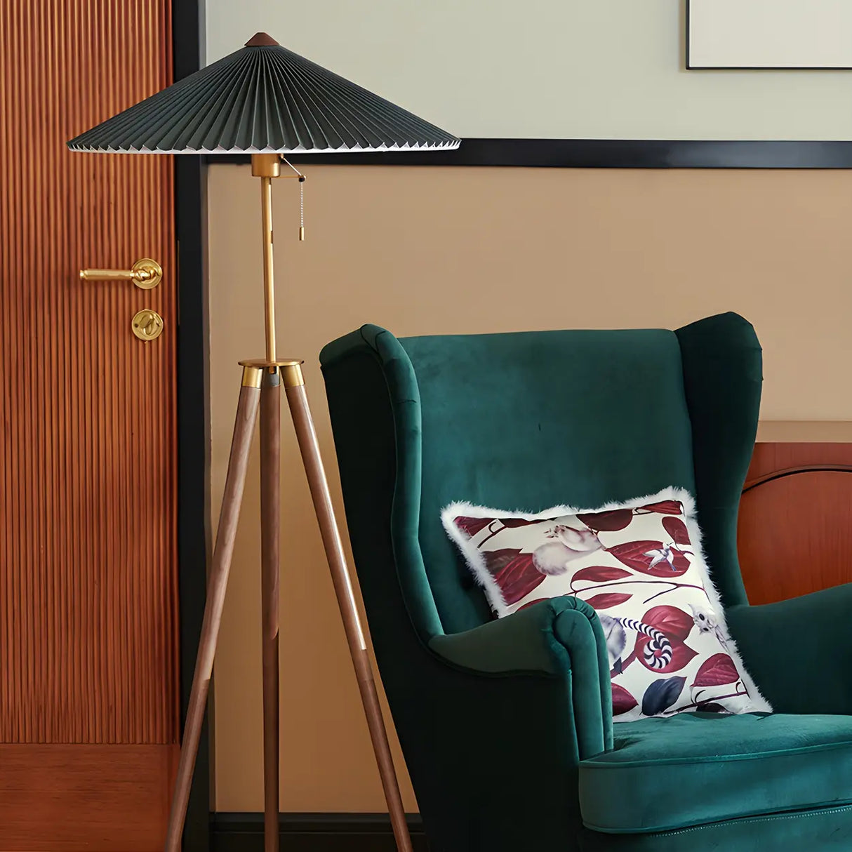 Modern Green Cone and Tripod Metal LED Floor Lamp Image - 14
