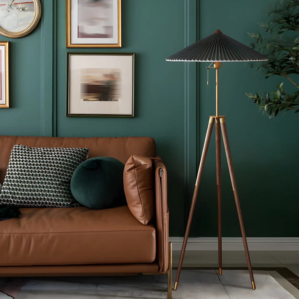 Modern Green Cone and Tripod Metal LED Floor Lamp Image - 3