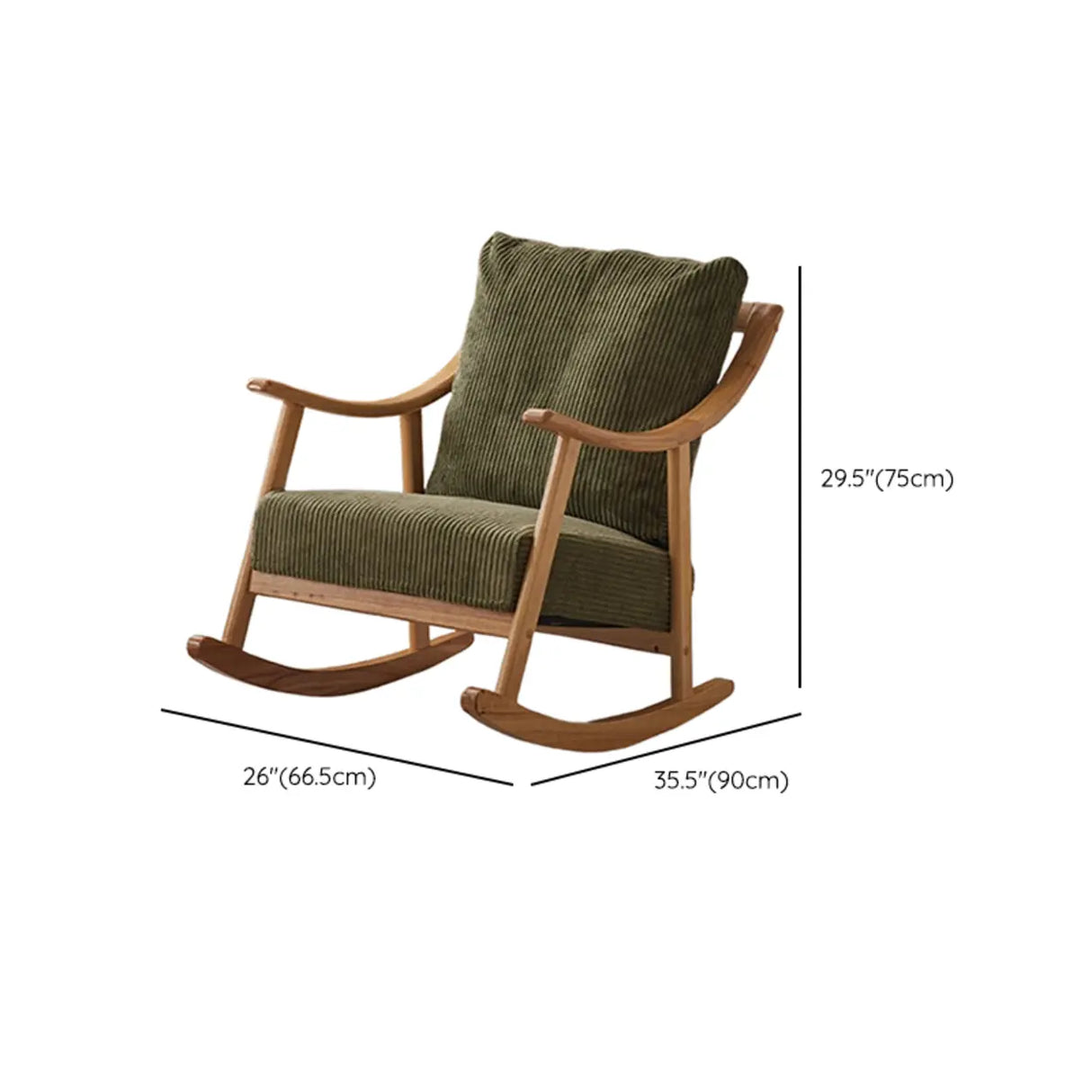 Modern Green Corduroy Wood Rocking Accent Chair With Arms Image - 11
