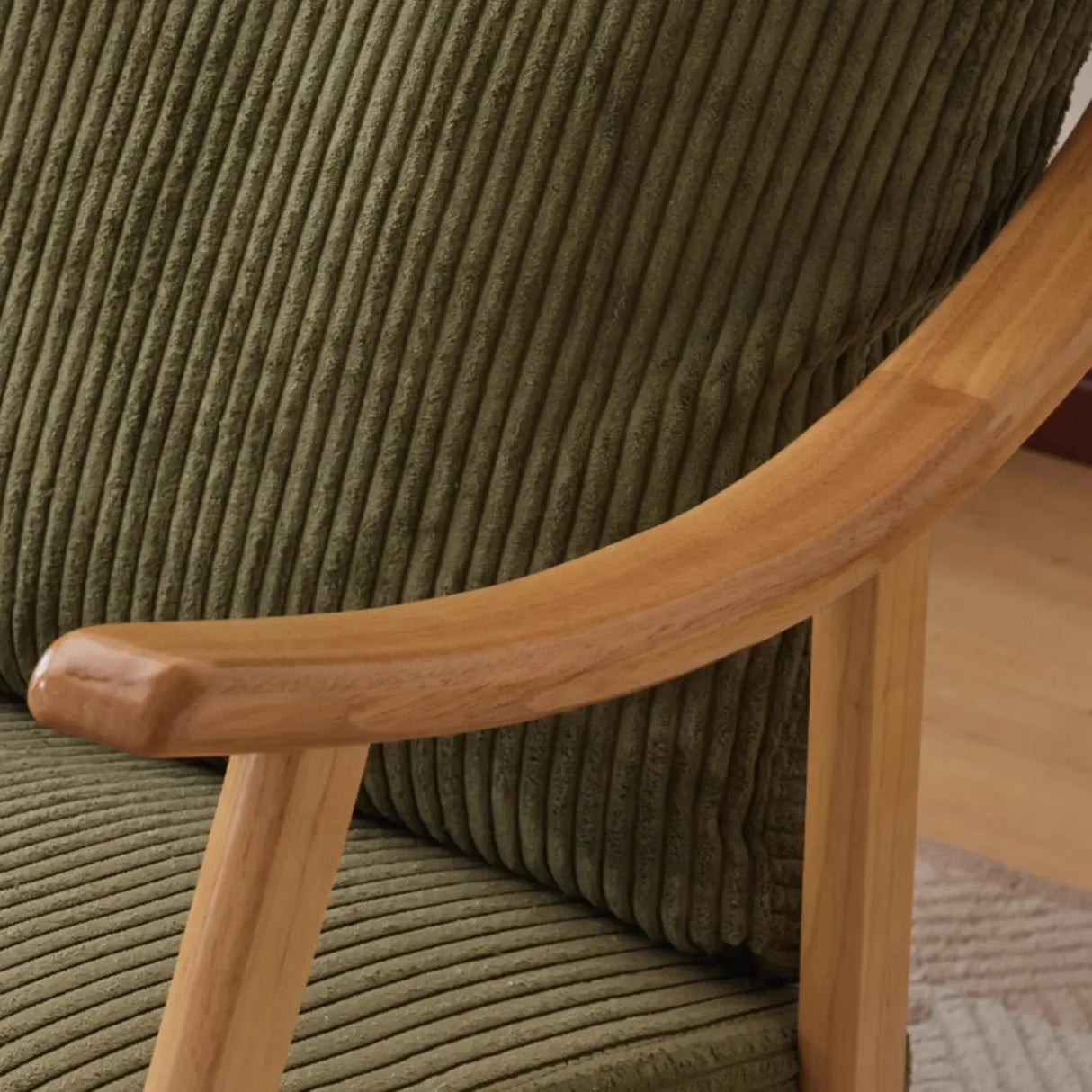 Modern Green Corduroy Wood Rocking Accent Chair With Arms Image - 7