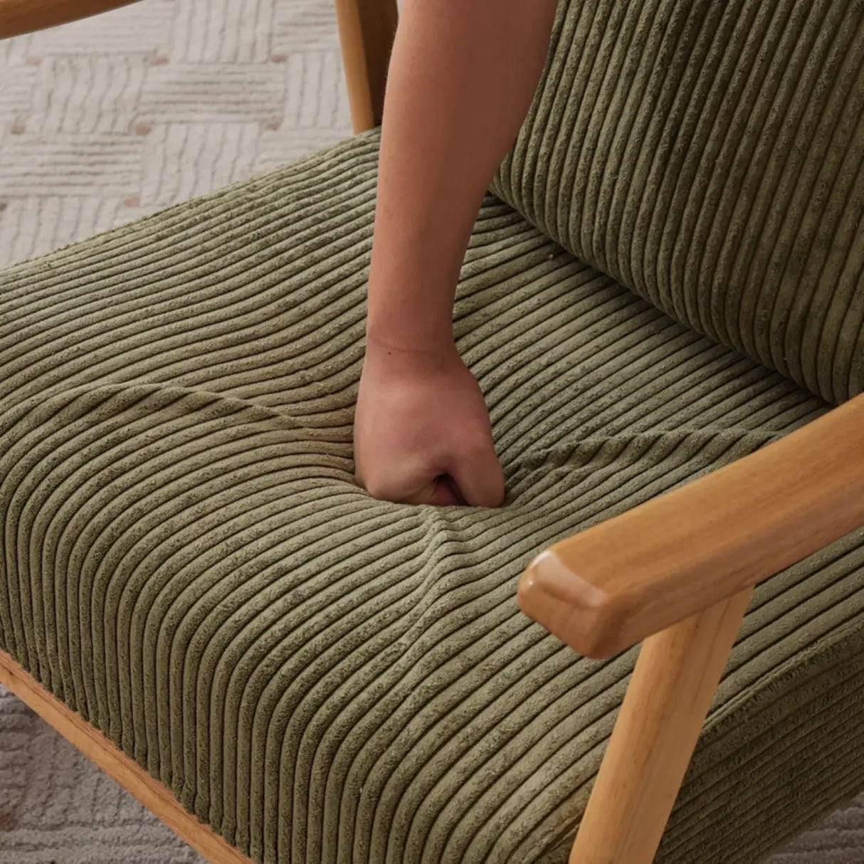 Modern Green Corduroy Wood Rocking Accent Chair With Arms Image - 8