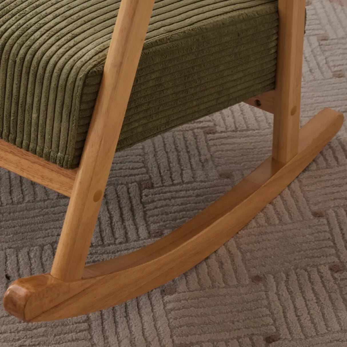 Modern Green Corduroy Wood Rocking Accent Chair With Arms Image - 9