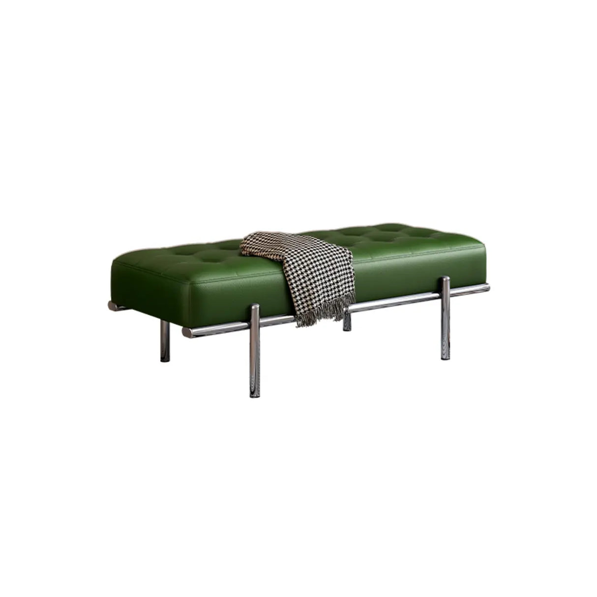 Modern Green Faux Leather Bench with Chrome Metal Legs Image - 2