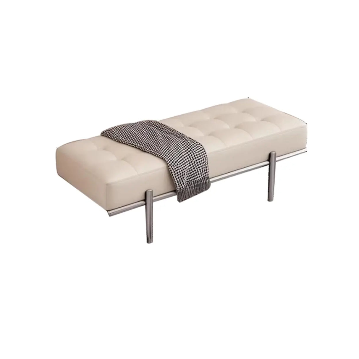 Modern Green Faux Leather Bench with Chrome Metal Legs Image - 3