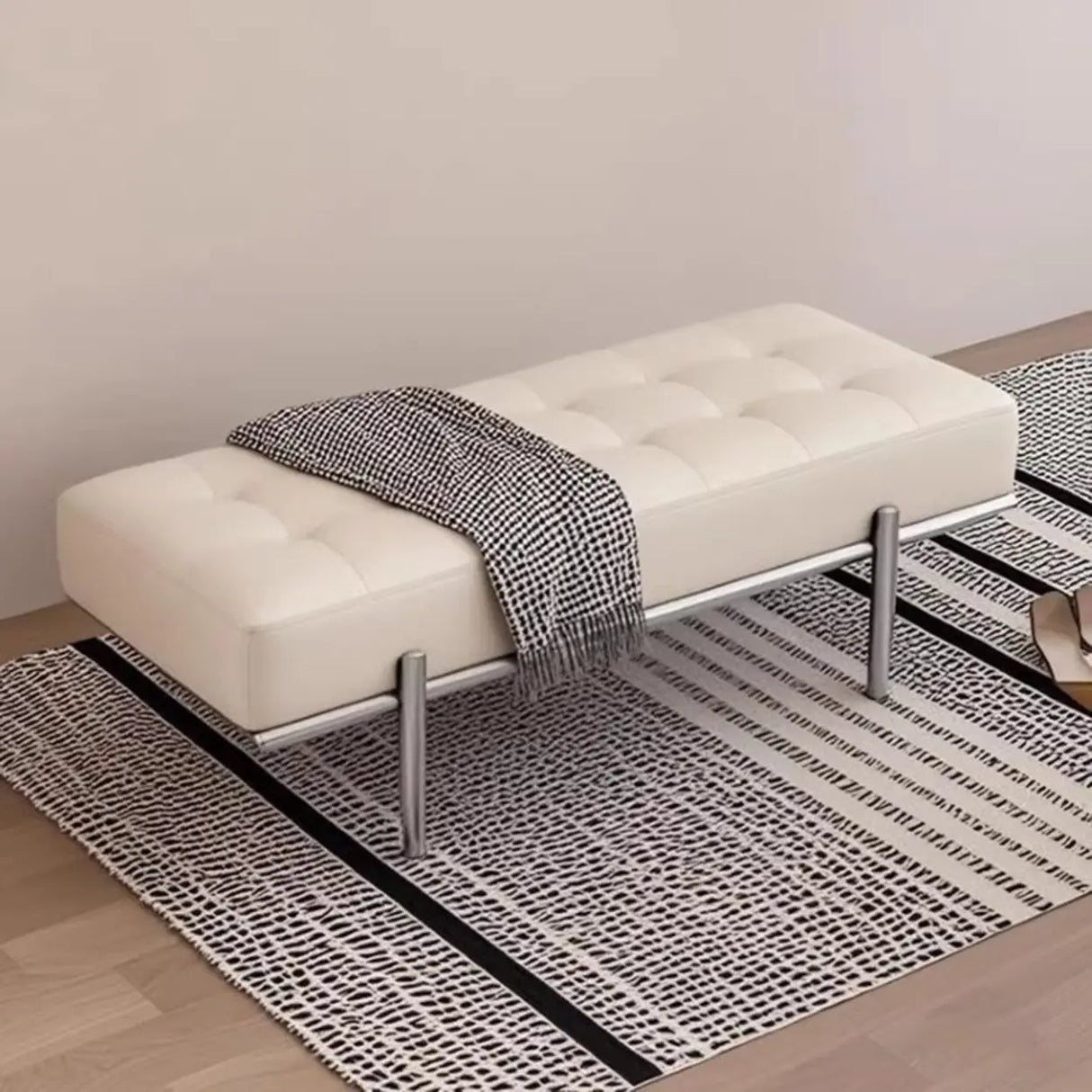 Modern Green Faux Leather Bench with Chrome Metal Legs Image - 4