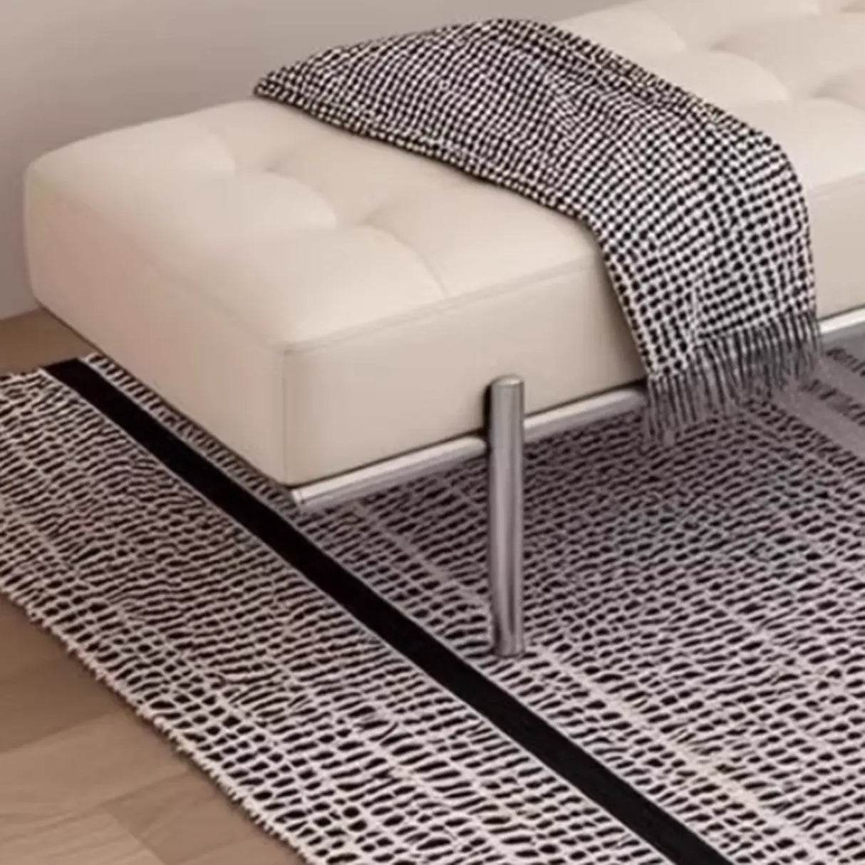 Modern Green Faux Leather Bench with Chrome Metal Legs Image - 5