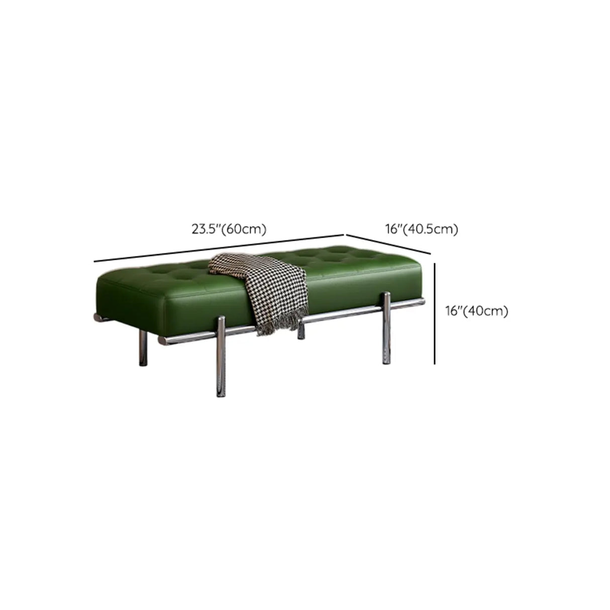 Modern Green Faux Leather Bench with Chrome Metal Legs