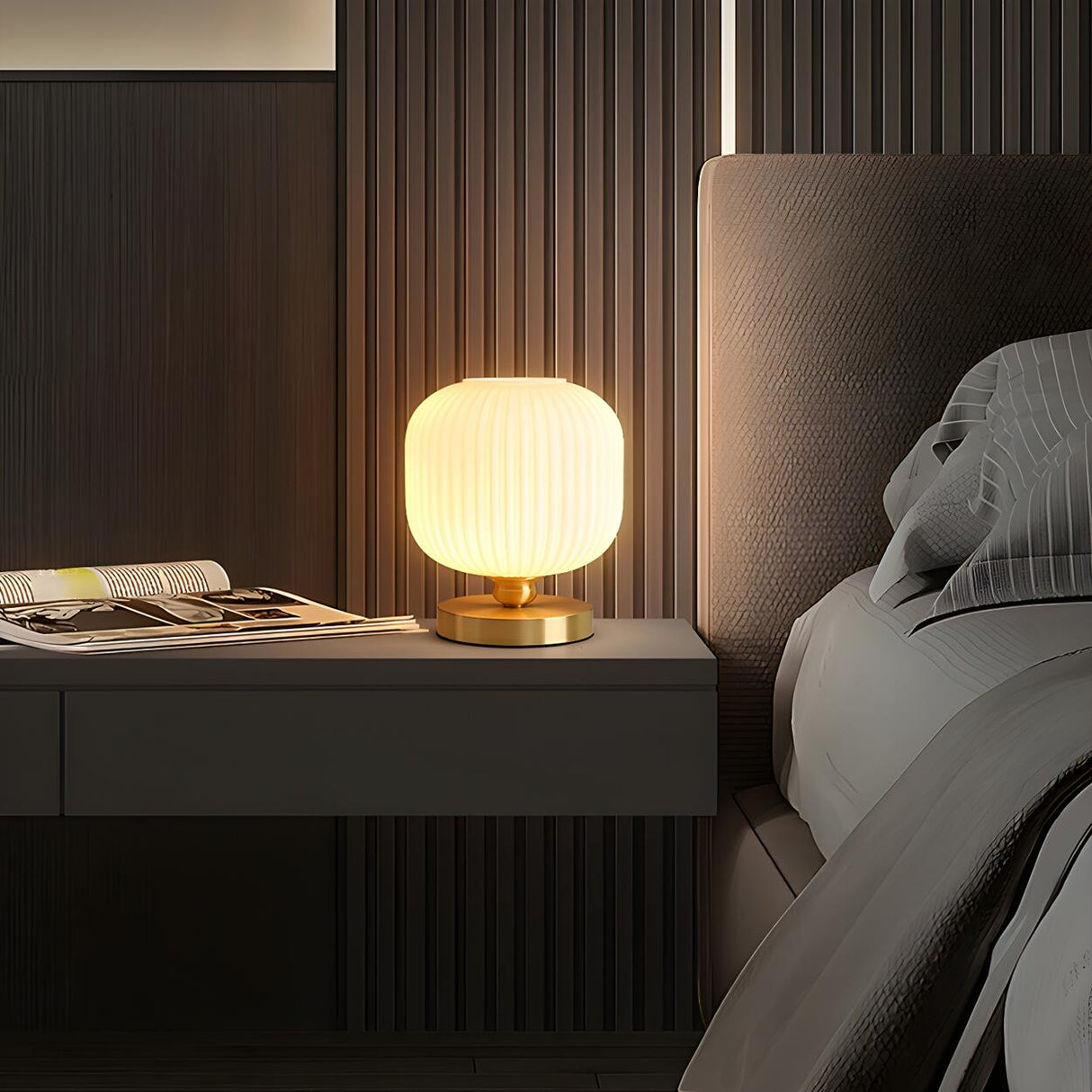 Modern Green Glass Geometric Ball Metal Table Lamp Image - 12