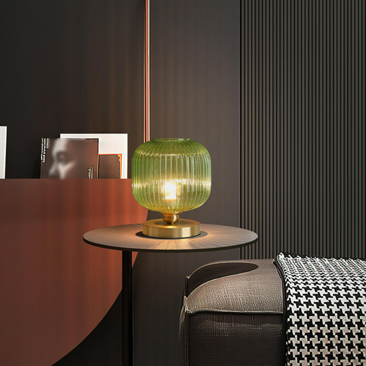 Modern Green Glass Geometric Ball Metal Table Lamp Image - 3