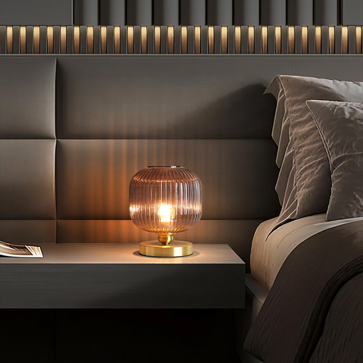 Modern Green Glass Geometric Ball Metal Table Lamp Image - 4