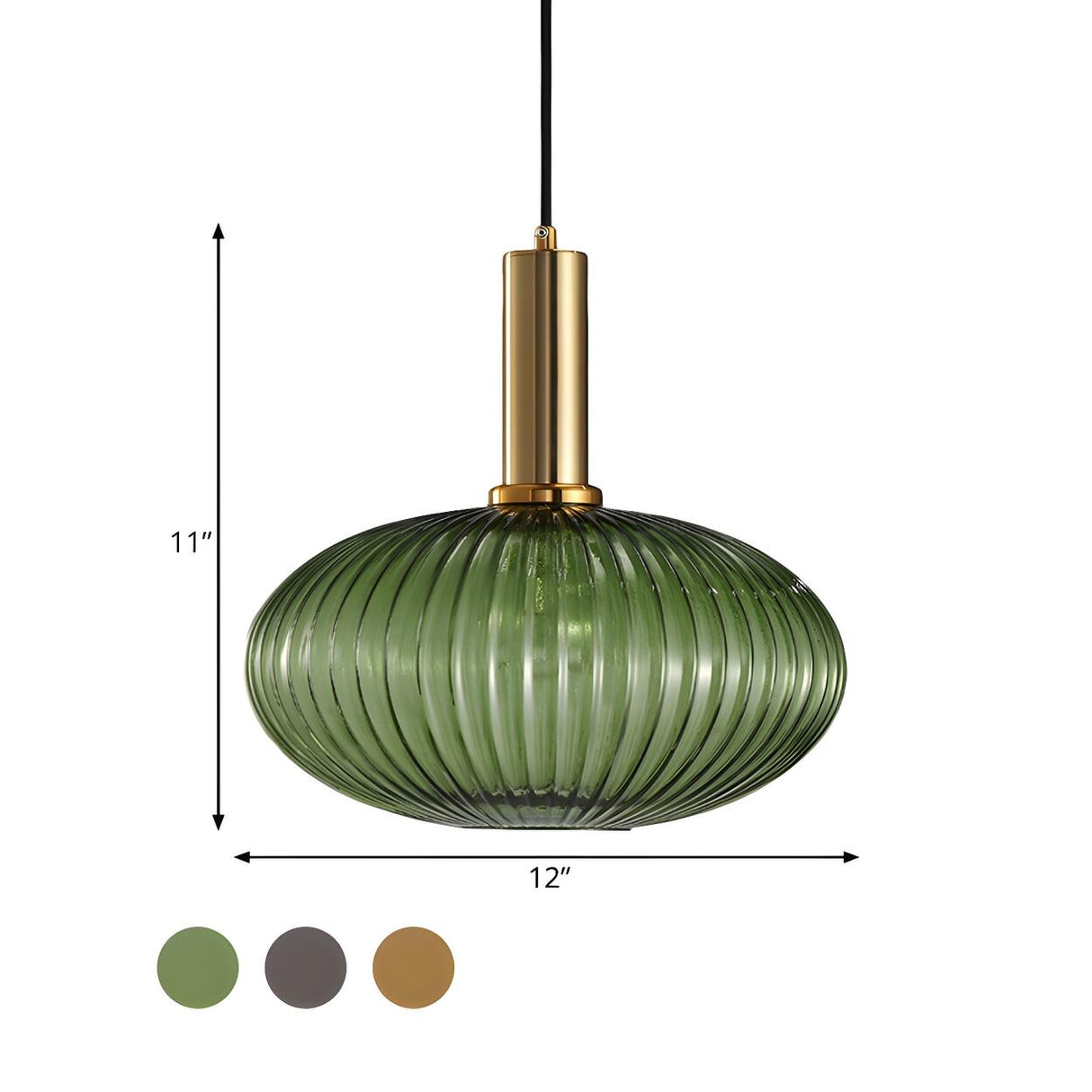Modern Green Ribbed Glass Cylinder Bedroom Pendant Light