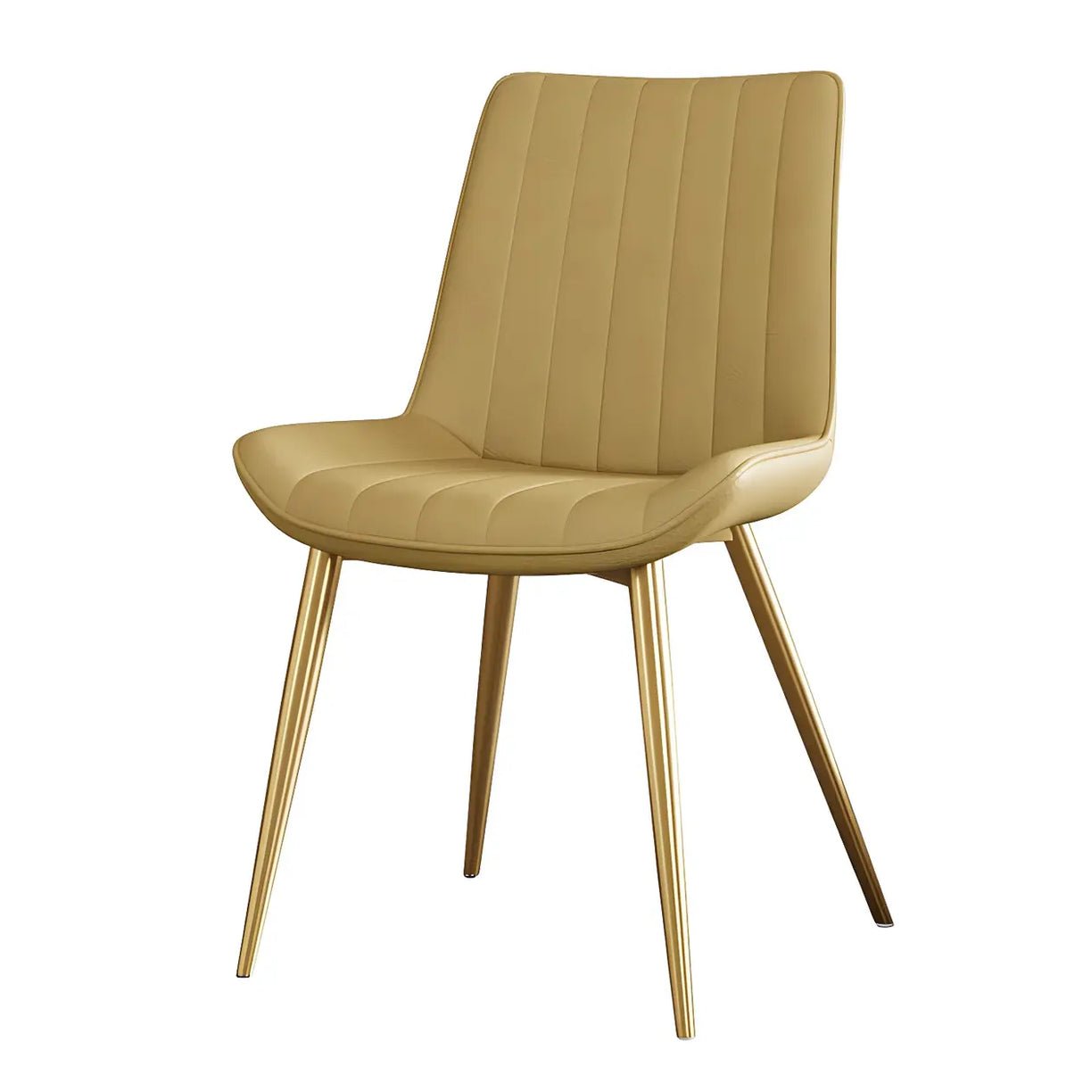 Modern Green Upholstered Leather Dining Chair with Metal Legs Image - 3