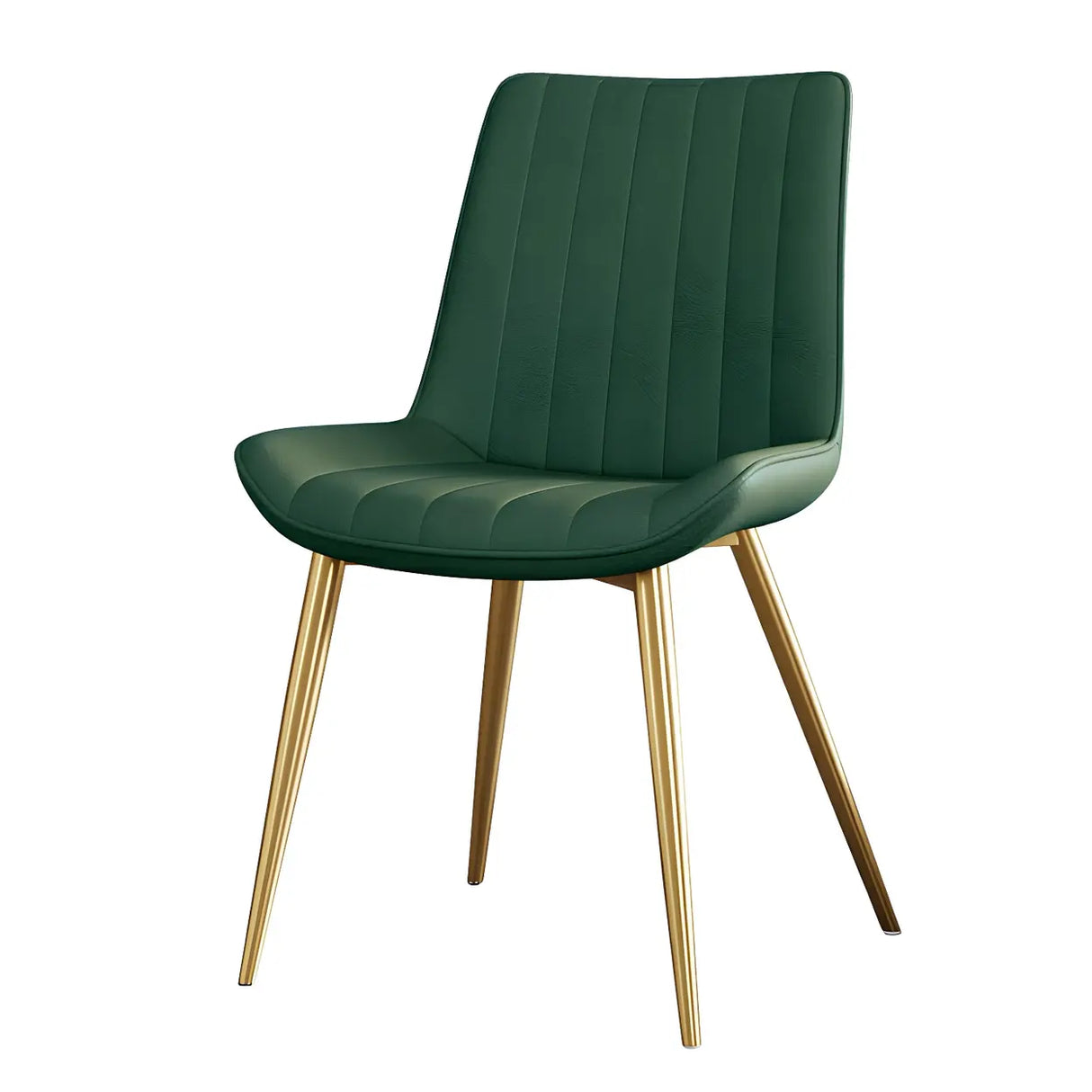 Modern Green Upholstered Leather Dining Chair with Metal Legs Image - 6