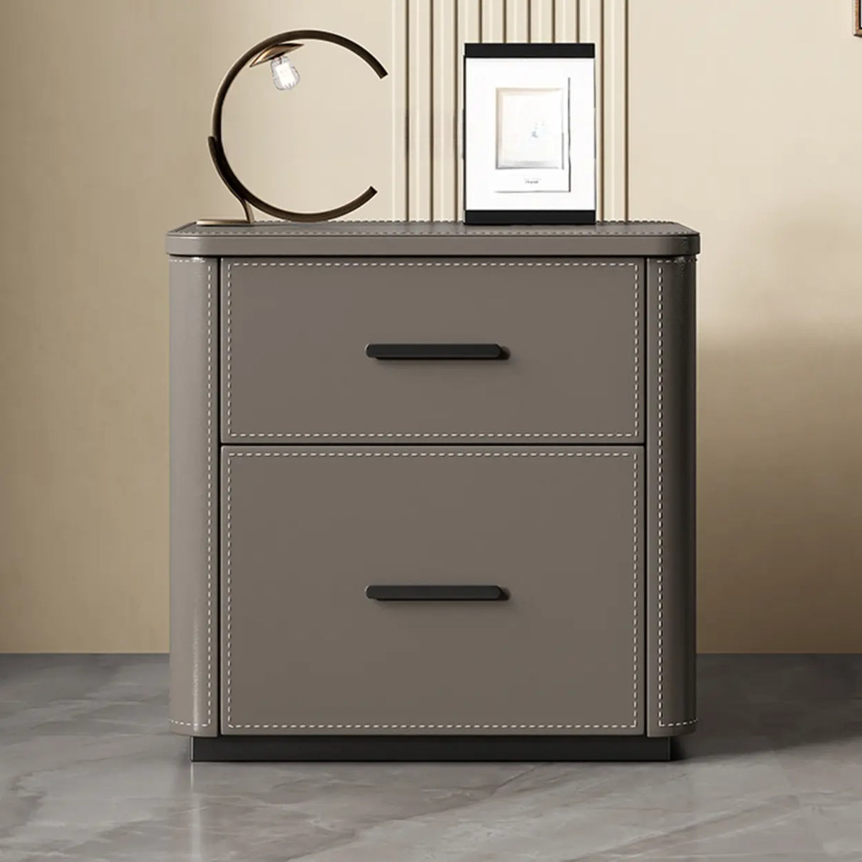 Modern Grey Narrow Wood Nightstand with 2 Drawers Image - 1