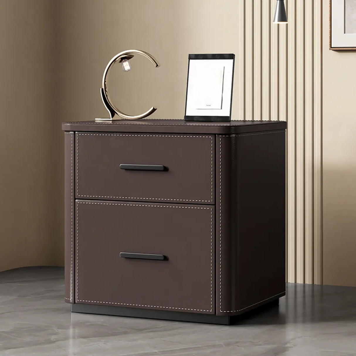 Modern Grey Narrow Wood Nightstand with 2 Drawers Image - 12