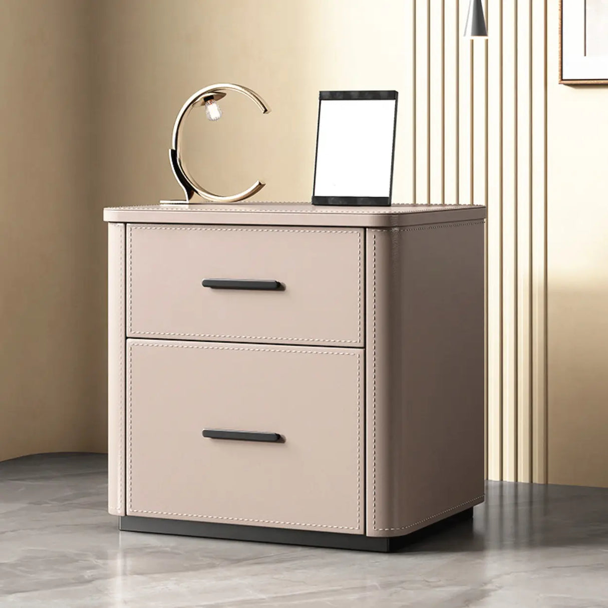 Modern Grey Narrow Wood Nightstand with 2 Drawers Image - 3