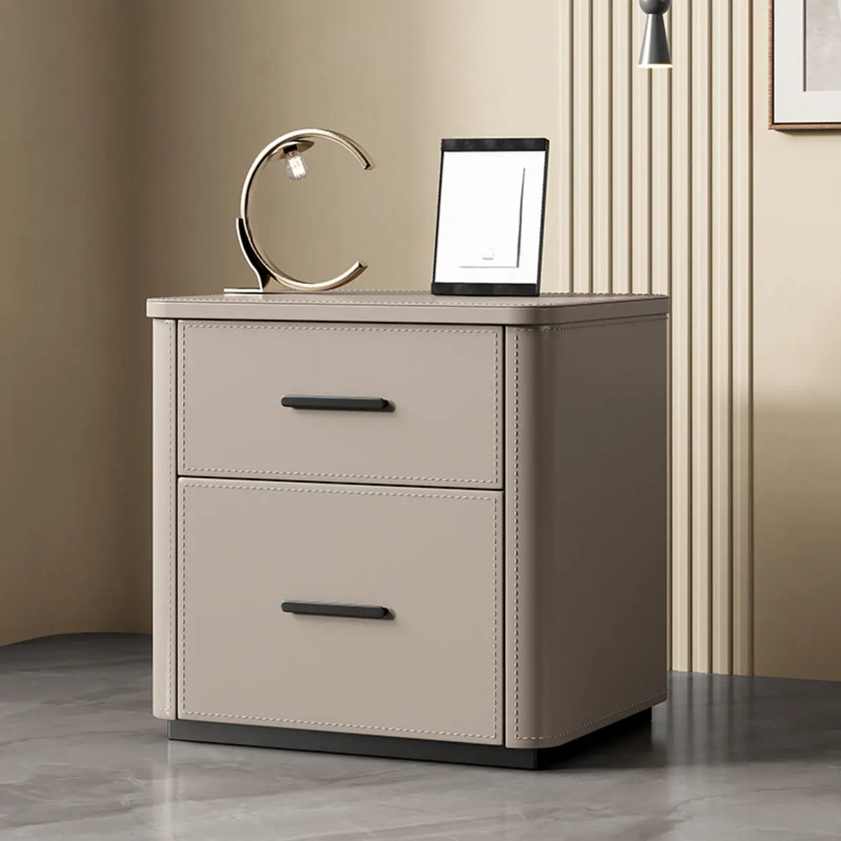 Modern Grey Narrow Wood Nightstand with 2 Drawers Image - 5