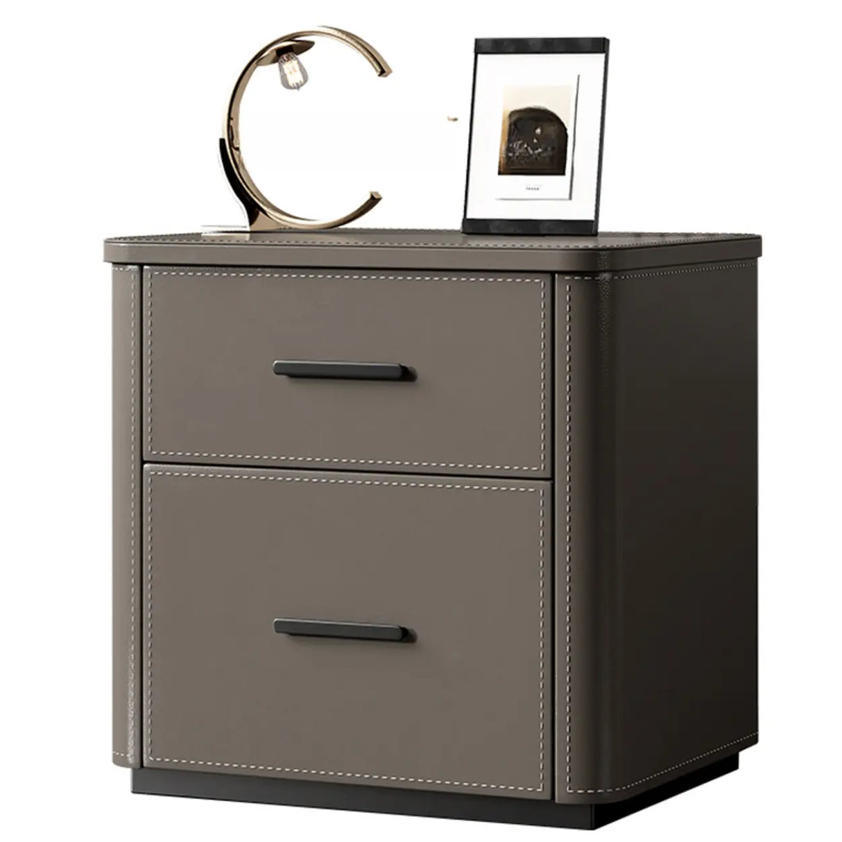 Modern Grey Narrow Wood Nightstand with 2 Drawers Image - 6