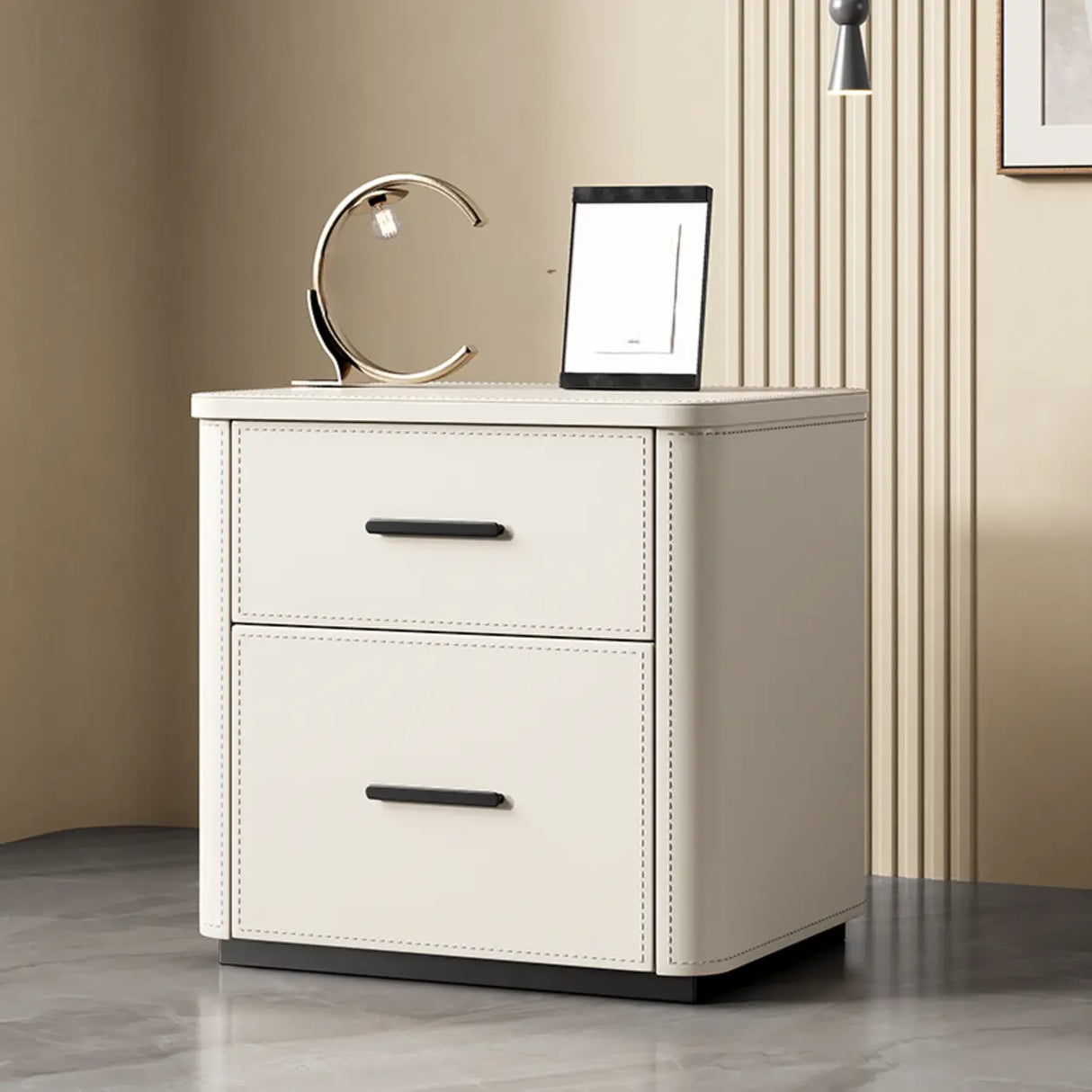 Modern Grey Narrow Wood Nightstand with 2 Drawers Image - 9