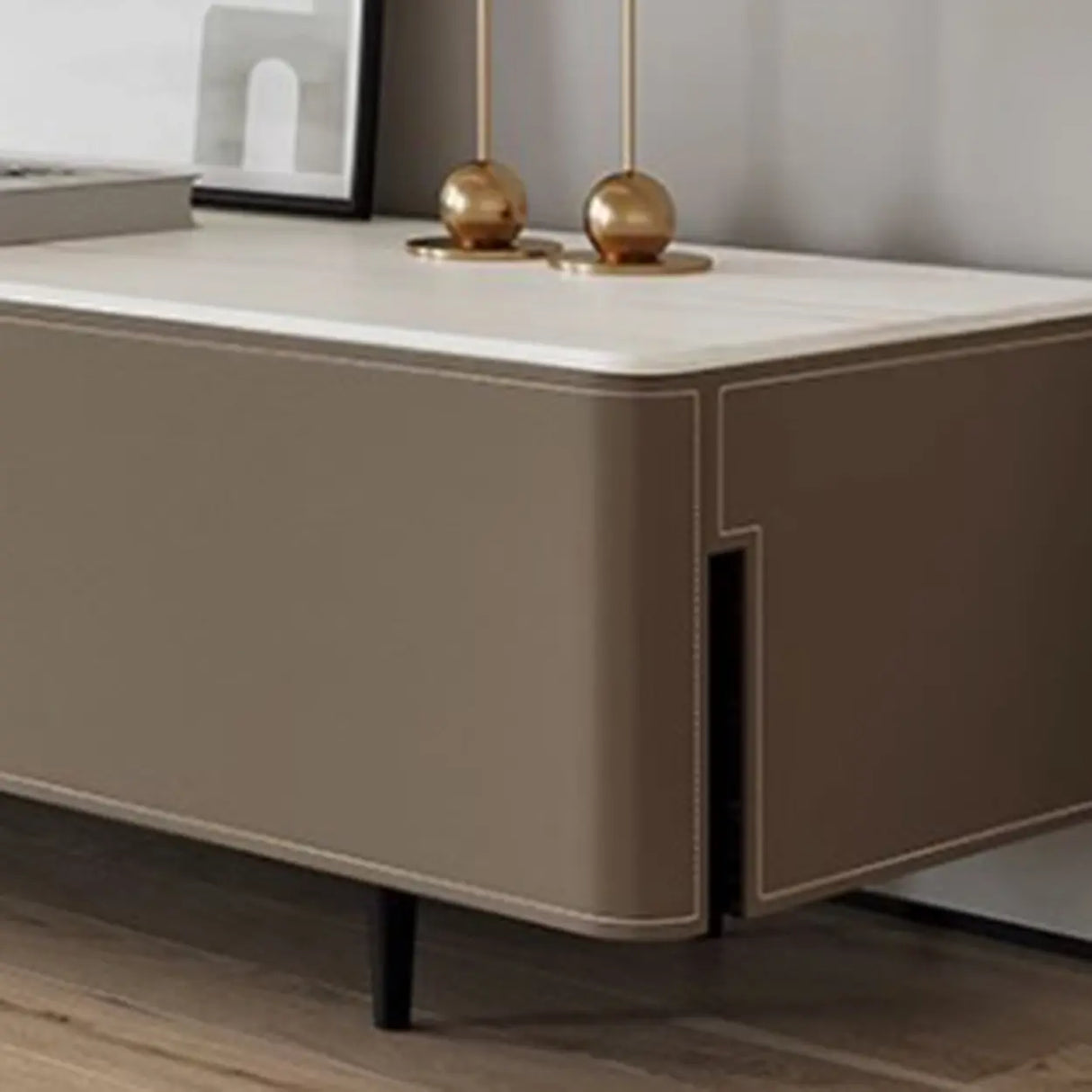 Modern Grey Stone Drawers Long TV Stand with Legs Image - 7