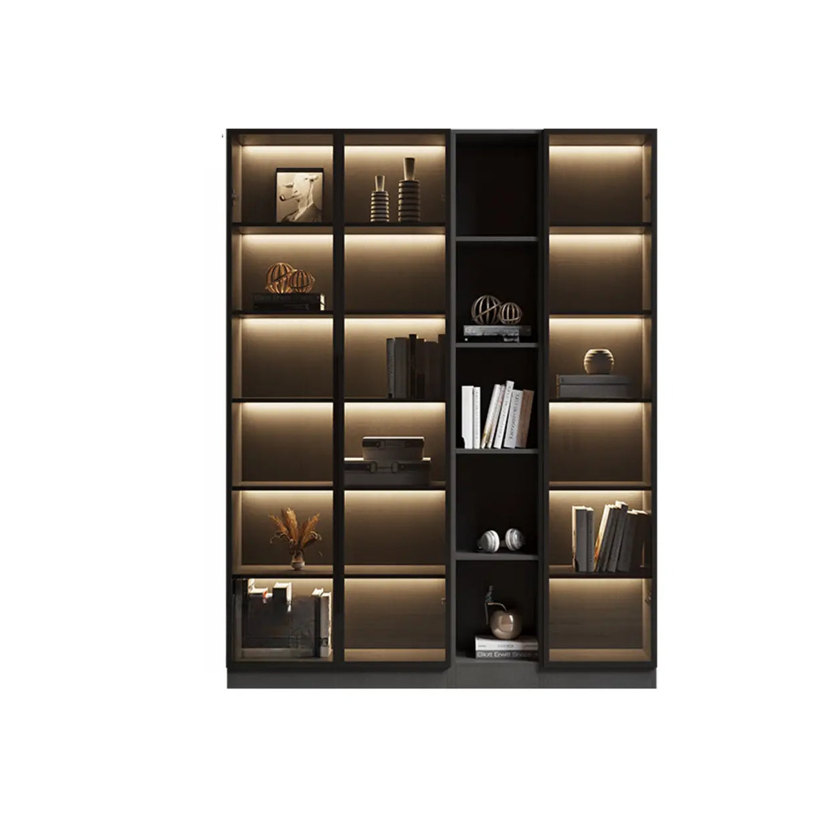 Modern Grey Wood Living Room Tall Display Cabinets Image - 9