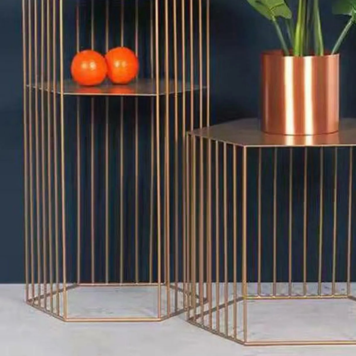 Modern Hexagonal Metal Black Plant Stand with Shelves Image - 11