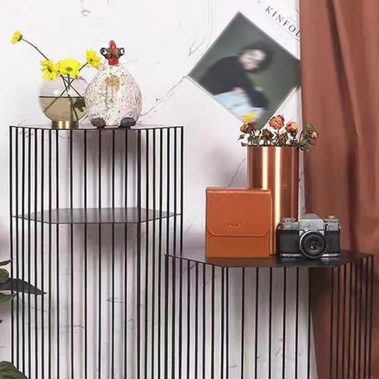 Modern Hexagonal Metal Black Plant Stand with Shelves Image - 12