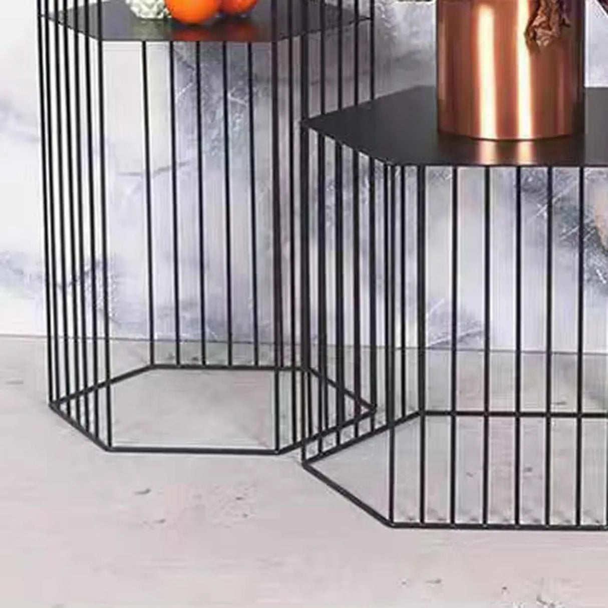 Modern Hexagonal Metal Black Plant Stand with Shelves Image - 13