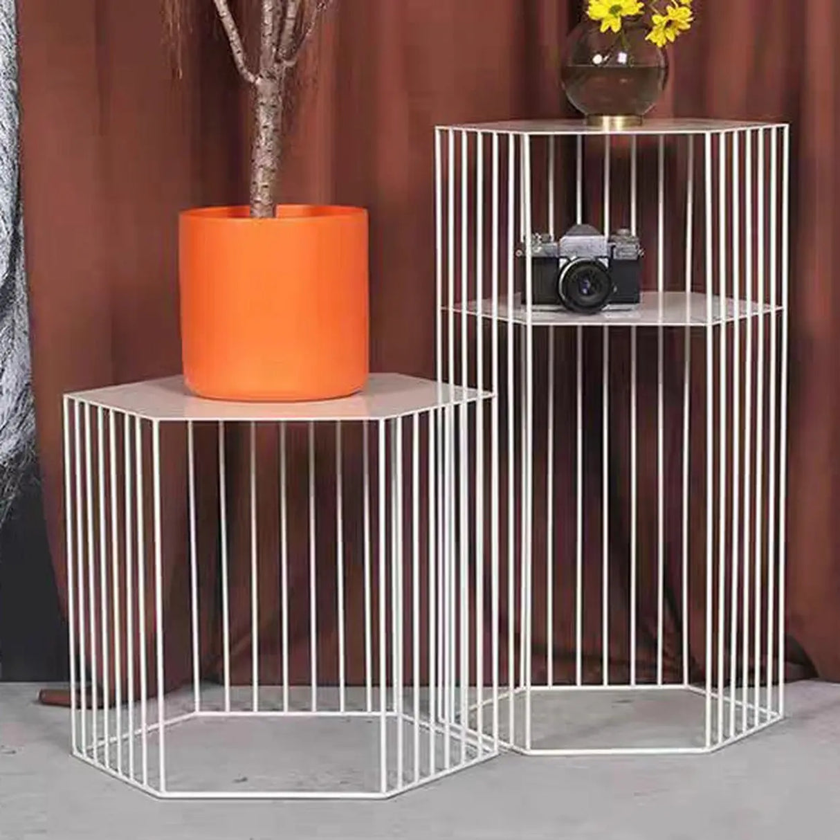 Modern Hexagonal Metal Black Plant Stand with Shelves Image - 14