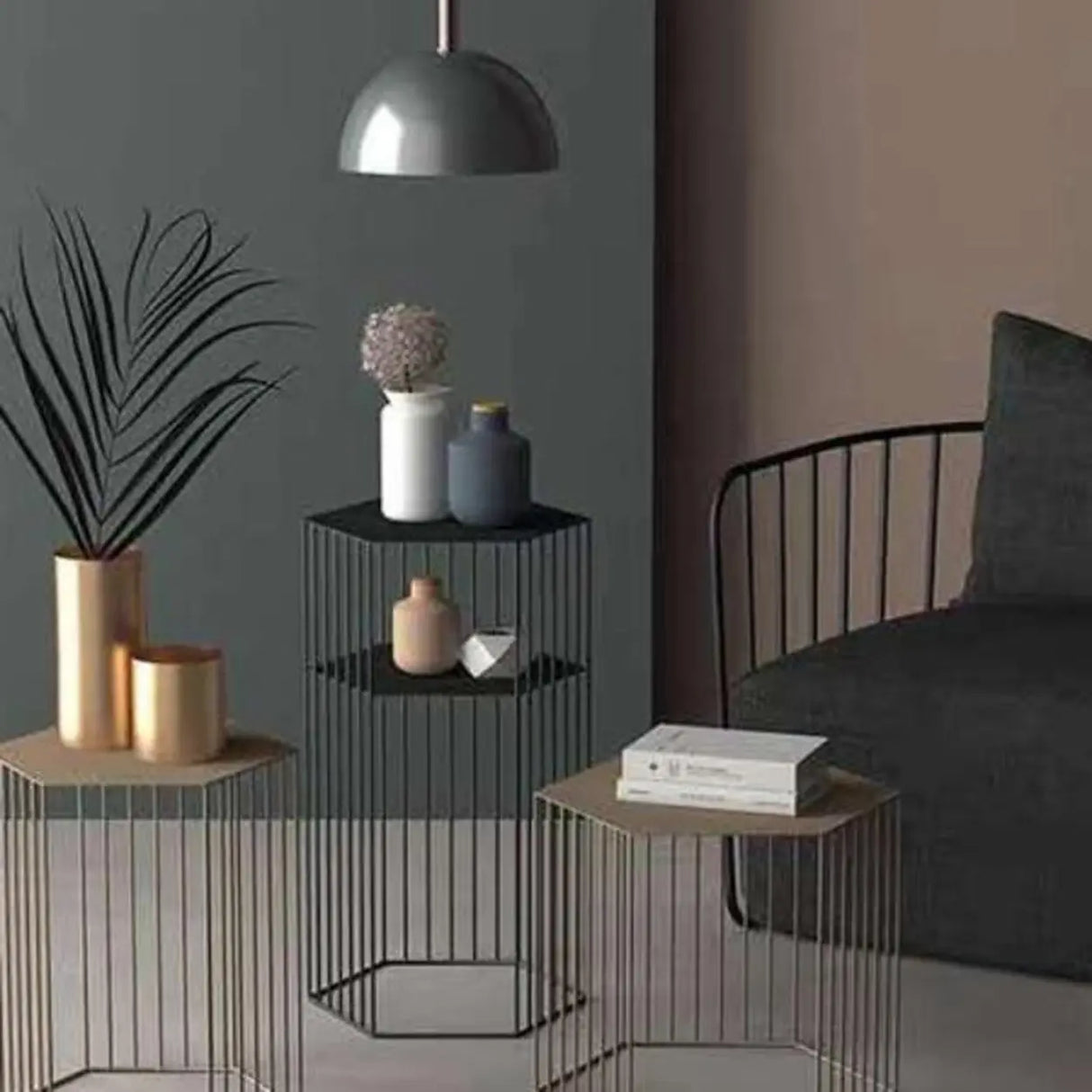 Modern Hexagonal Metal Black Plant Stand with Shelves Image - 4