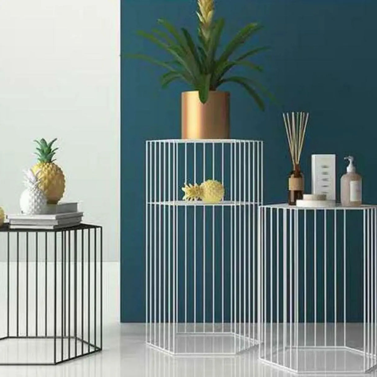 Modern Hexagonal Metal Black Plant Stand with Shelves Image - 6