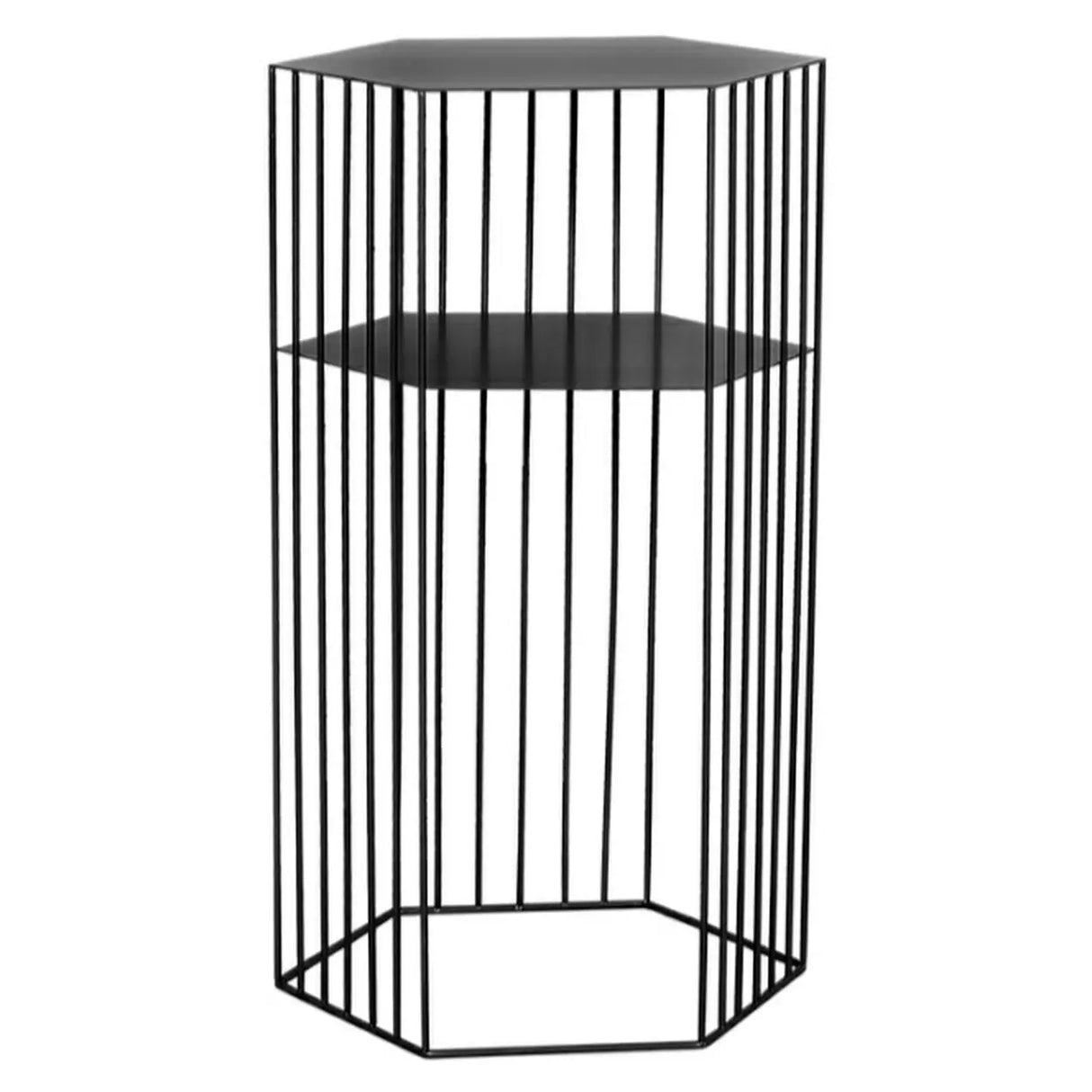 Modern Hexagonal Metal Black Plant Stand with Shelves Image - 7
