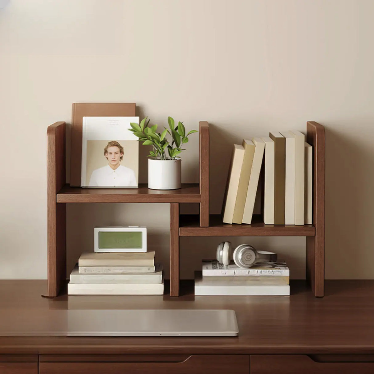 Modern Horizontal Open Back Wooden Desktop Bookshelf Image - 10