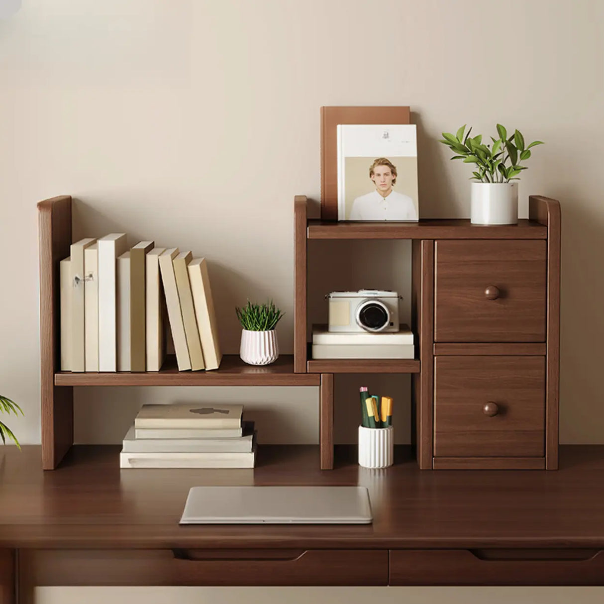 Modern Horizontal Open Back Wooden Desktop Bookshelf Image - 11