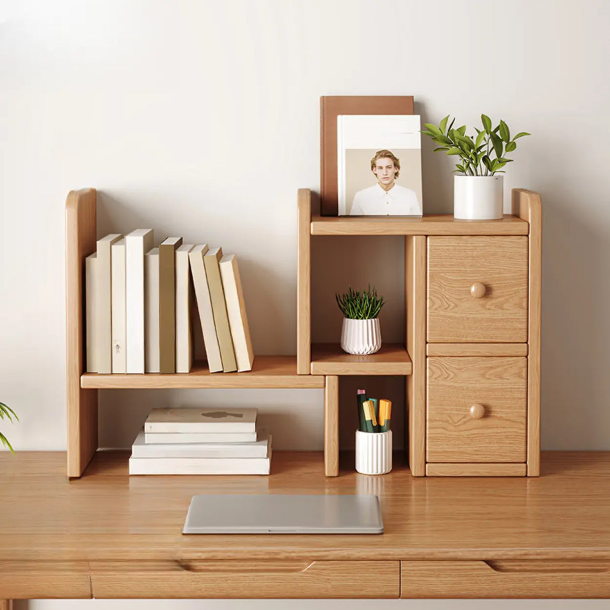Modern Horizontal Open Back Wooden Desktop Bookshelf Image - 12