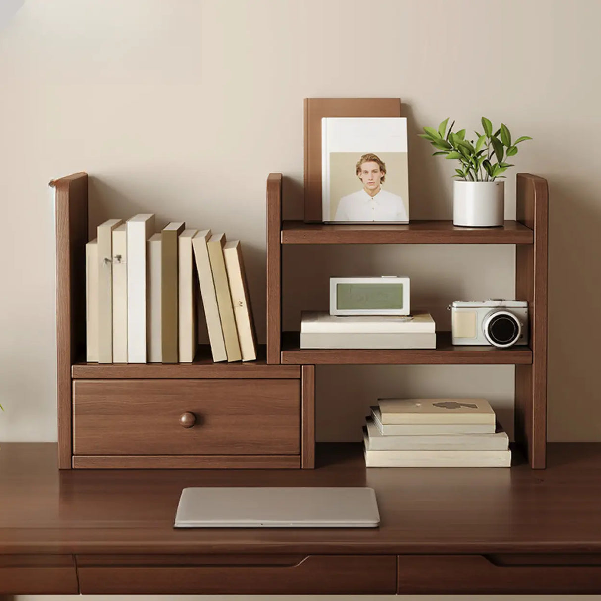 Modern Horizontal Open Back Wooden Desktop Bookshelf Image - 2