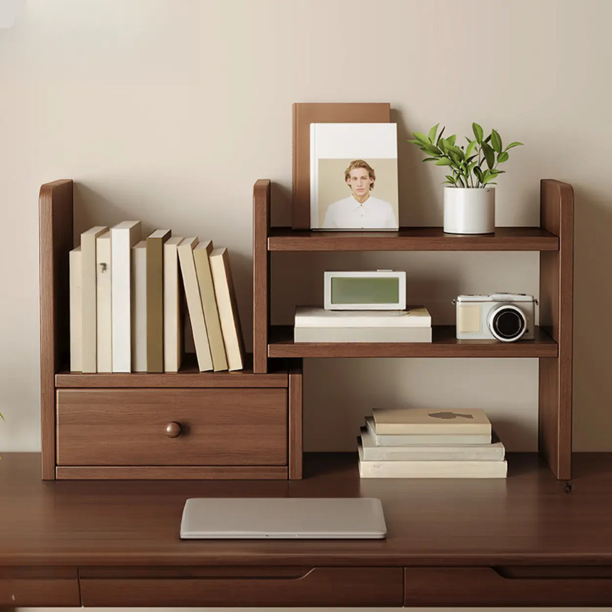 Modern Horizontal Open Back Wooden Desktop Bookshelf Image - 3