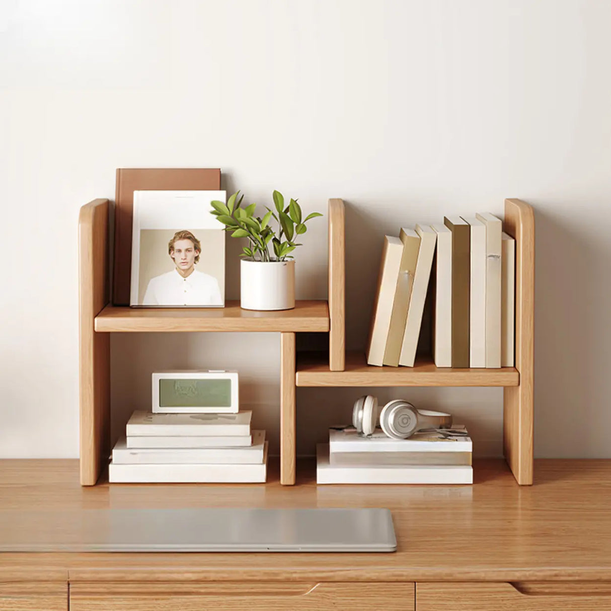 Modern Horizontal Open Back Wooden Desktop Bookshelf Image - 4