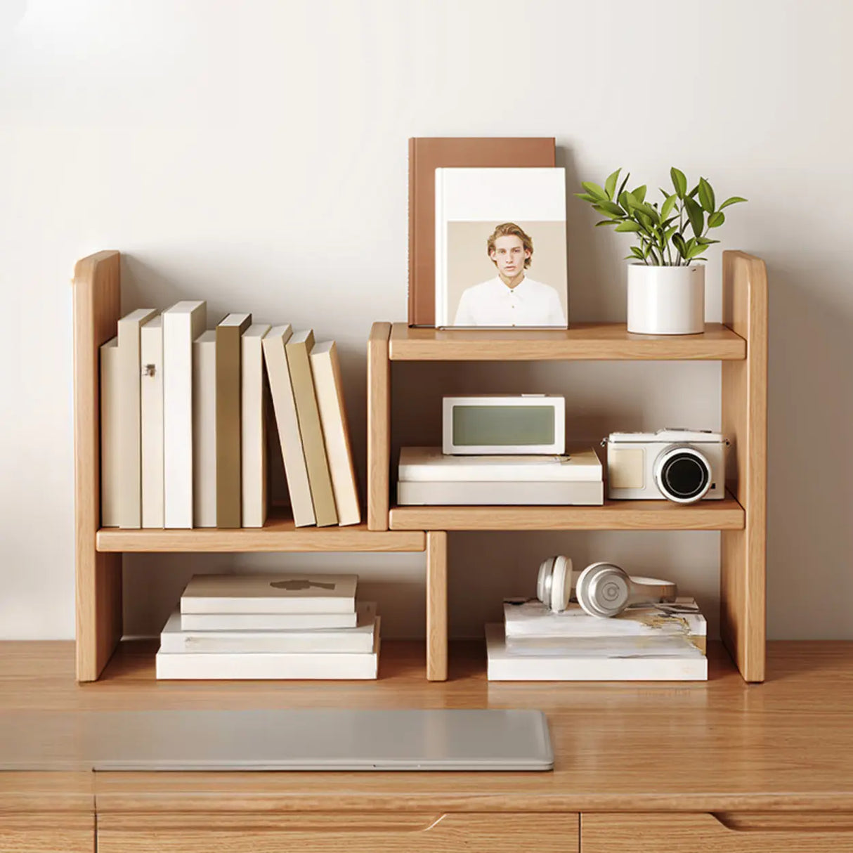 Modern Horizontal Open Back Wooden Desktop Bookshelf Image - 5